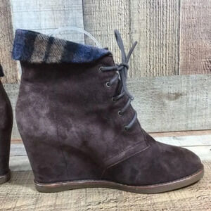 Johnston‎ & Murphy Brown Leather Wedge Hiking Boots Womens 6M Granny Lumberjack
